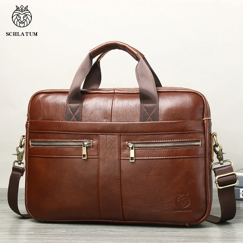 Slip in vera pelle SCHLATUM Hard For Men borsa per Computer Bussiness da ufficio da 15.6 pollici borse Vintage borse per Laptop