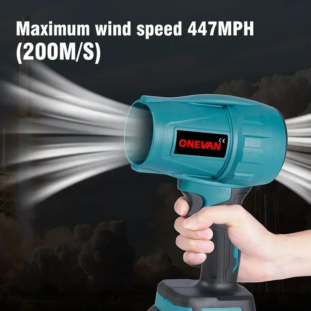ONEVAN Brushless 2000W Elettrico Turbo Ventilatore Jet Fan 200M/S Violento Auto Asciugatrice Palmare Strumento di Soffio di Polvere per Makita 18V Batteria