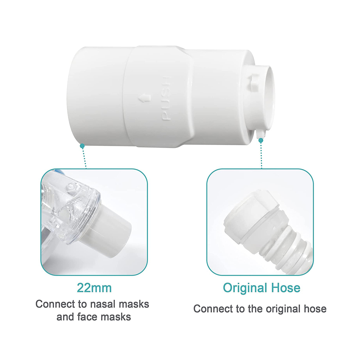 For AirMini Pro Hose Connector Connect AirMini Hose to Any 22 mm Nasal Mask or Full Face Mask Model 2Pc