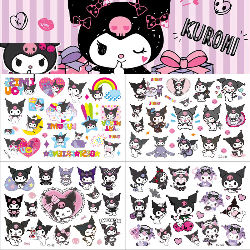 Aleatório 2 pçs kuromi tatuagem adesivos dos desenhos animados sanrio kawaii anime à prova dwaterproof água tatuagem temporária adesivo crianças meninas presente de aniversário brinquedo