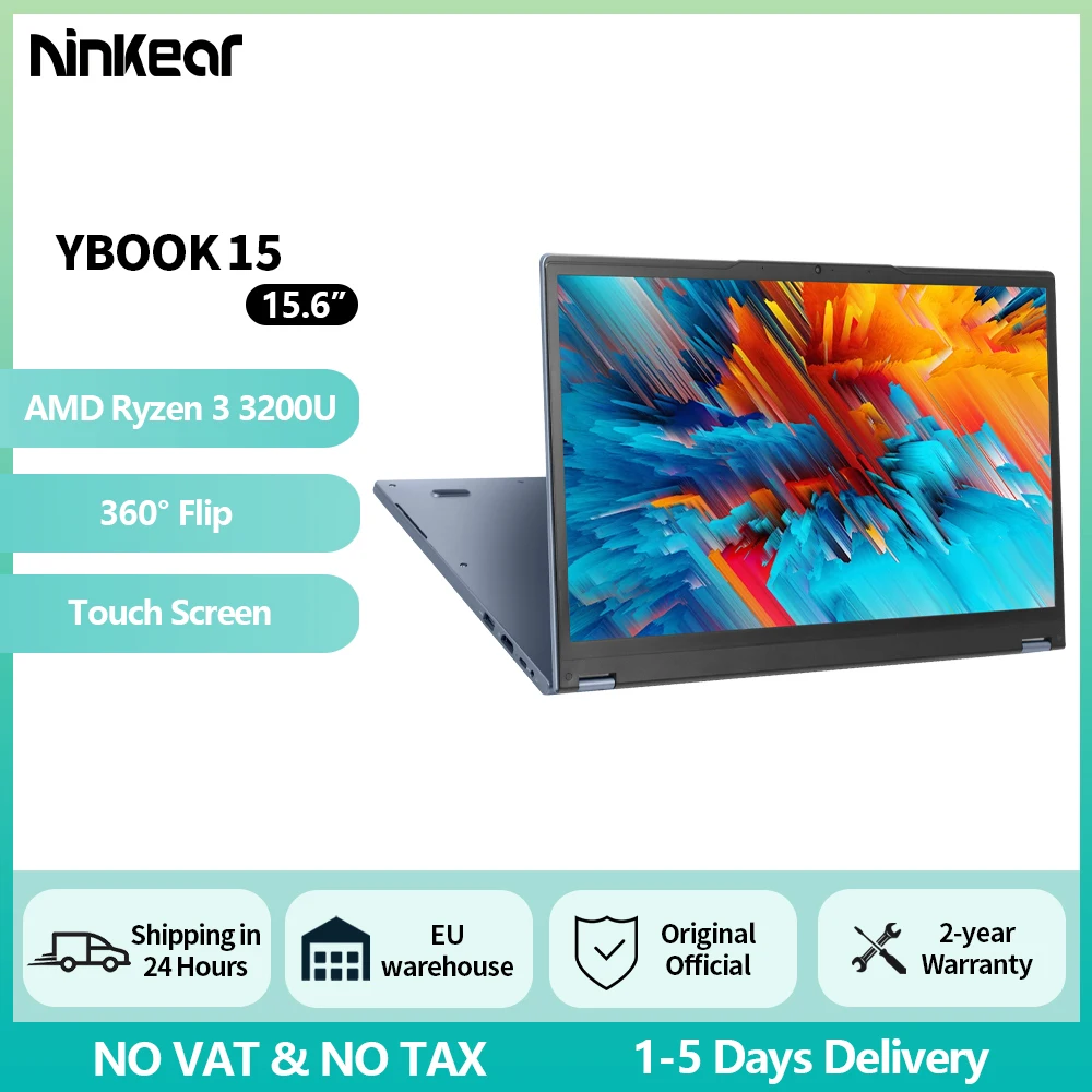 Ninkear YBOOK15 2-in-1 laptop AMD Ryzen ™   3 3200U 15,6' 360 °   flip FHD IPS touchscreen 16G + 512 GB SSD-toetsenbord met achtergrondverlichting Windows 11