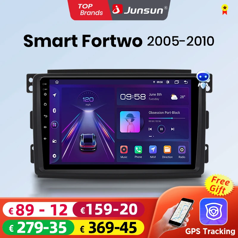Junsun inalámbrico CarPlay Android Auto Radio de coche para Mercedes Benz Smart Fortwo 451 2005 - 2010 GPS Multimedia 2din sistemas estéreo