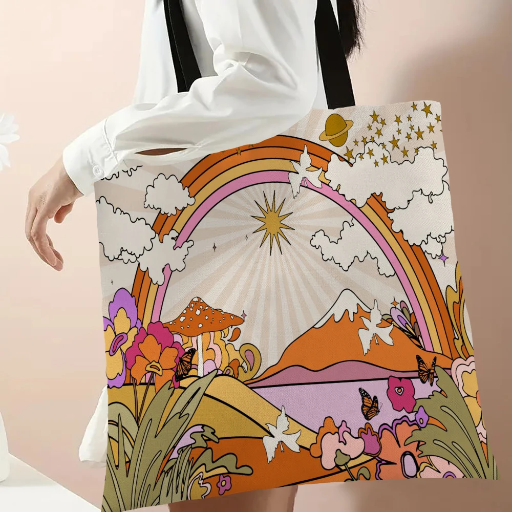 Bolso de compras con estampado de setas, bolso de señora, bolso grande ecológico reutilizable, bolsas de almacenamiento para compras