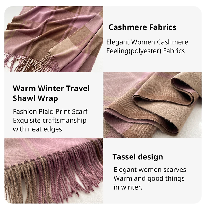 Cobertor de caxemira quente feminino viagem inverno cachecol moda xadrez pashmina xale grosso envolve com borla casual bufanda poncho novo