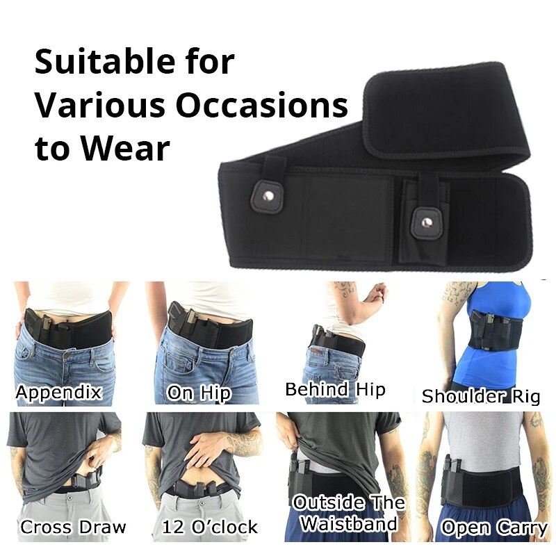 Coldre tático para pistola de barriga, faixa de cintura oculta, suporte para pistola com bolsa de revista, coldre invisível