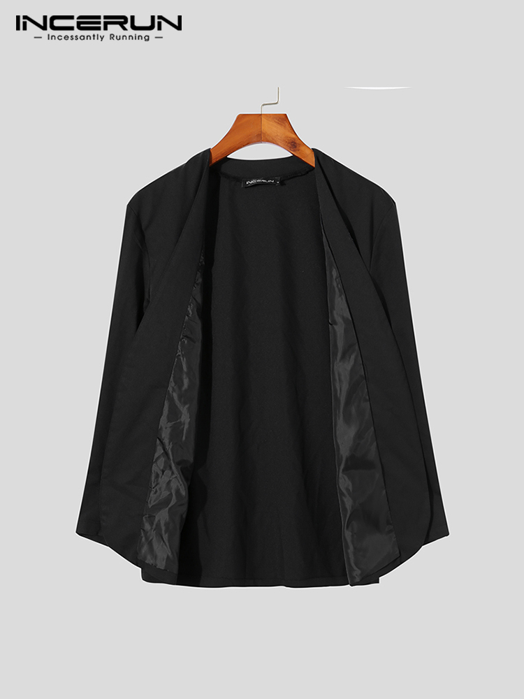 สไตล์ใหม่ผู้ชาย Blazer Leisure หลวมปุ่มชาย All-Match Simple Collarless แขนยาวชุด S-5XL INCERUN เสื้อ2023