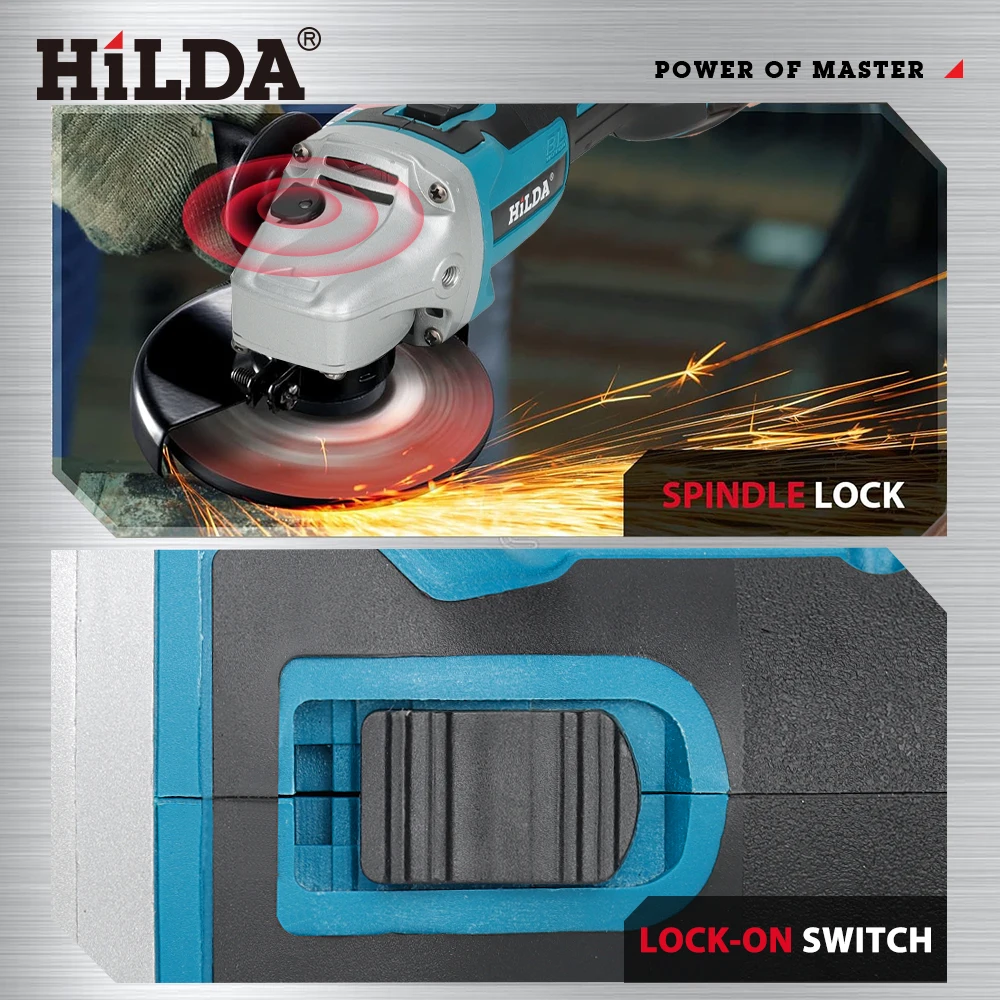 HILDA-amoladora angular sin escobillas y cepillada de 125mm, rectificadora inalámbrica, amoladora angular de corte de 12V para batería Makita de 18V
