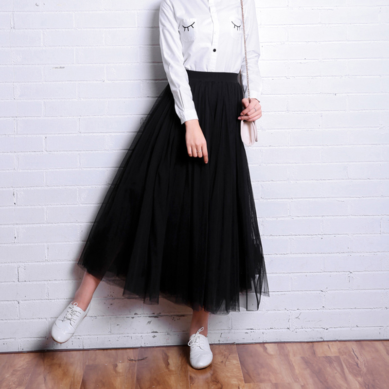 Falda de tul Vintage para mujer, ropa de calle, faldas plisadas de malla de cintura alta elástica, falda elegante coreana de corte A para oficina, novedad