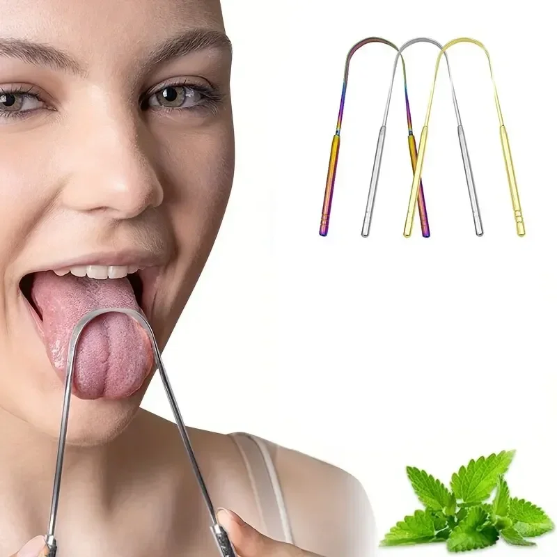 Rascador de lengua de acero inoxidable, 4 colores, Metal en forma de U, limpieza de aliento fresco, cepillo de dientes recubierto, herramientas de cuidado de higiene bucal