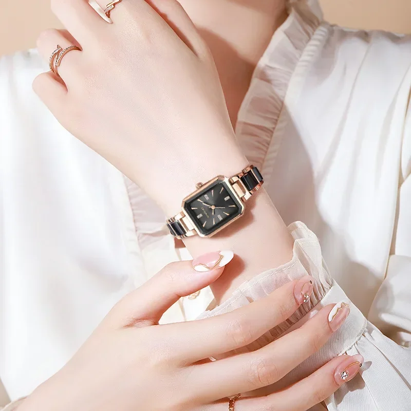 Reloj elegante a la moda para Mujer, relojes de cuarzo con esfera cuadrada versátil, relojes de pulsera de lujo para Mujer, Reloj para Mujer, Reloj para Mujer