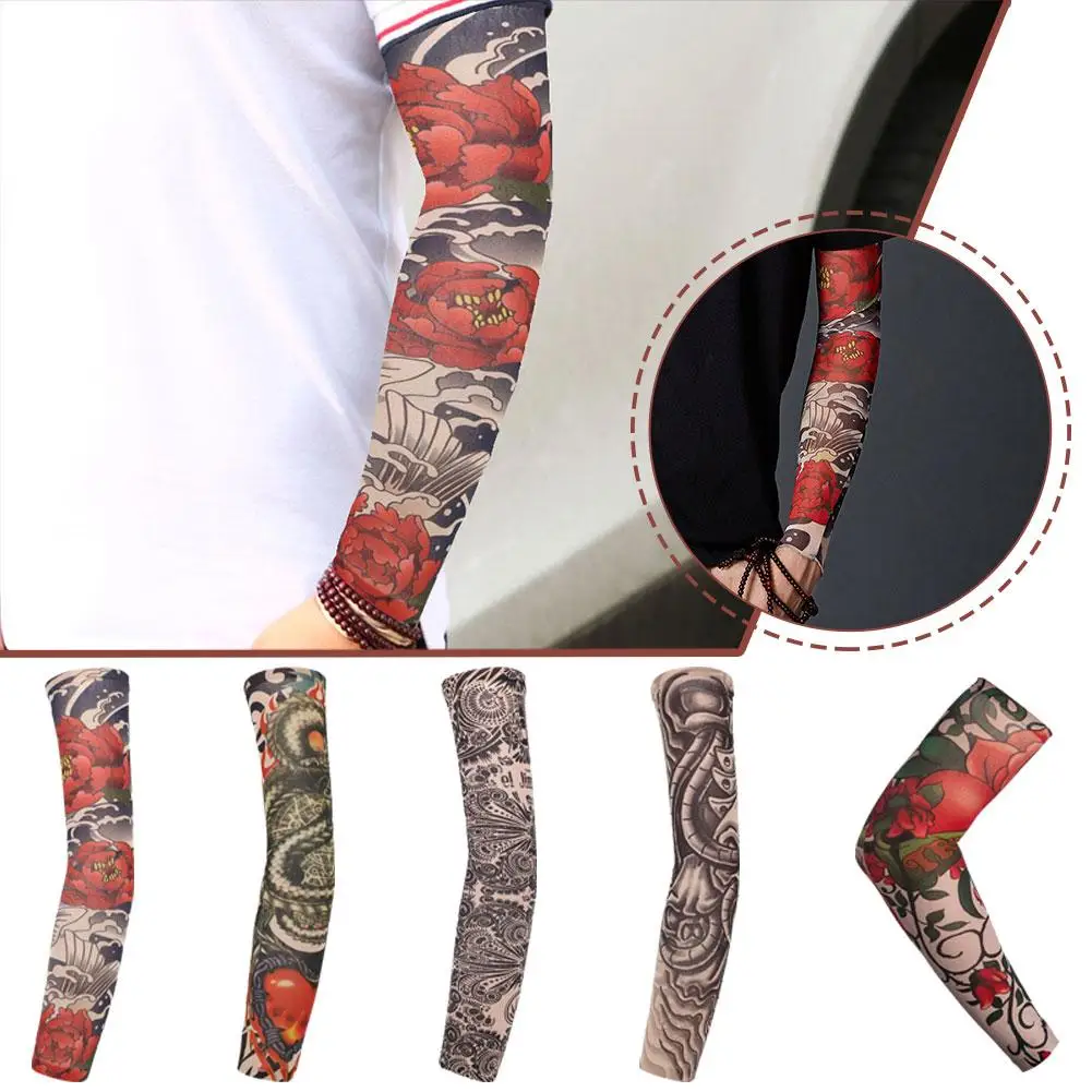 Manga de brazo de tatuaje temporal falso para hombre, calentadores de brazo con estampado UV, elásticos a prueba de sol, mangas Punk Unisex, Protecti M6I7, nuevo