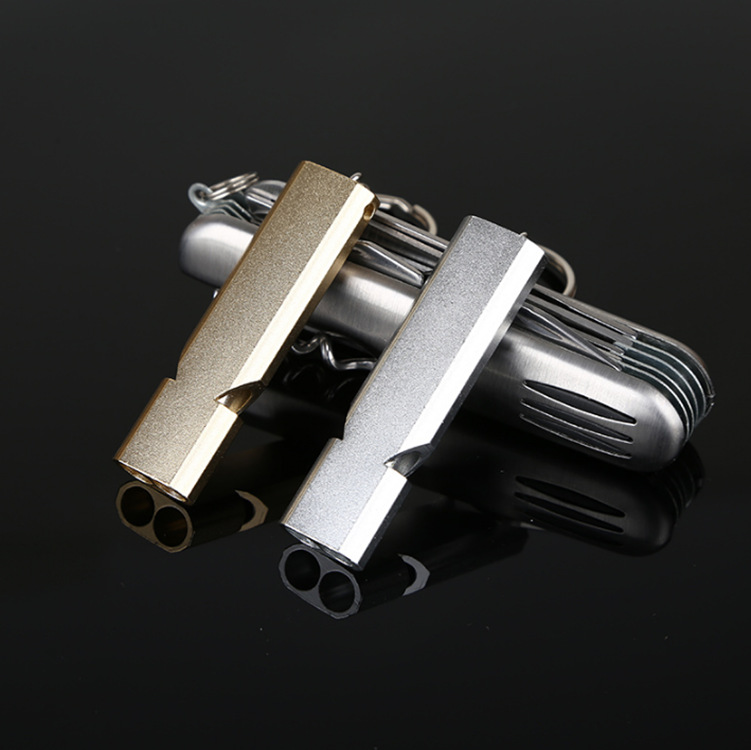 Tragbare Aluminium Sicherheit Pfeife Für Outdoor Wandern Camping Überleben Notfall Keychain Multi Tool Dual-rohr Überleben Pfeife