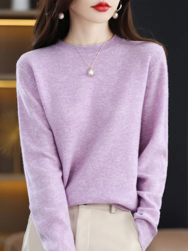 แฟชั่น 100% Merino ขนสัตว์ผู้หญิงเสื้อกันหนาว O-คอยาวแขนยาวฤดูใบไม้ผลิฤดูใบไม้ร่วงฤดูหนาว Basic จัมเปอร์เสื้อผ้าเสื้อถักเสื้อ