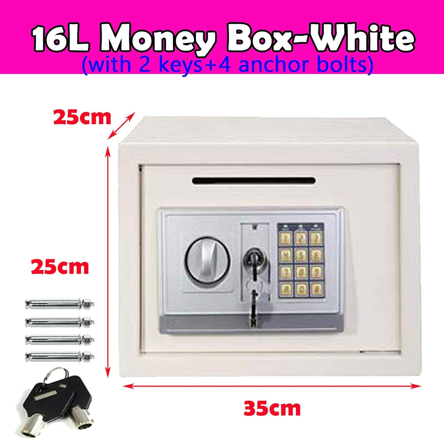 Safe for Home Office Hotel Digital Code Safe with 2 Emergency Keys Lockable Security Money Cash Document Safe Box Storage 16L