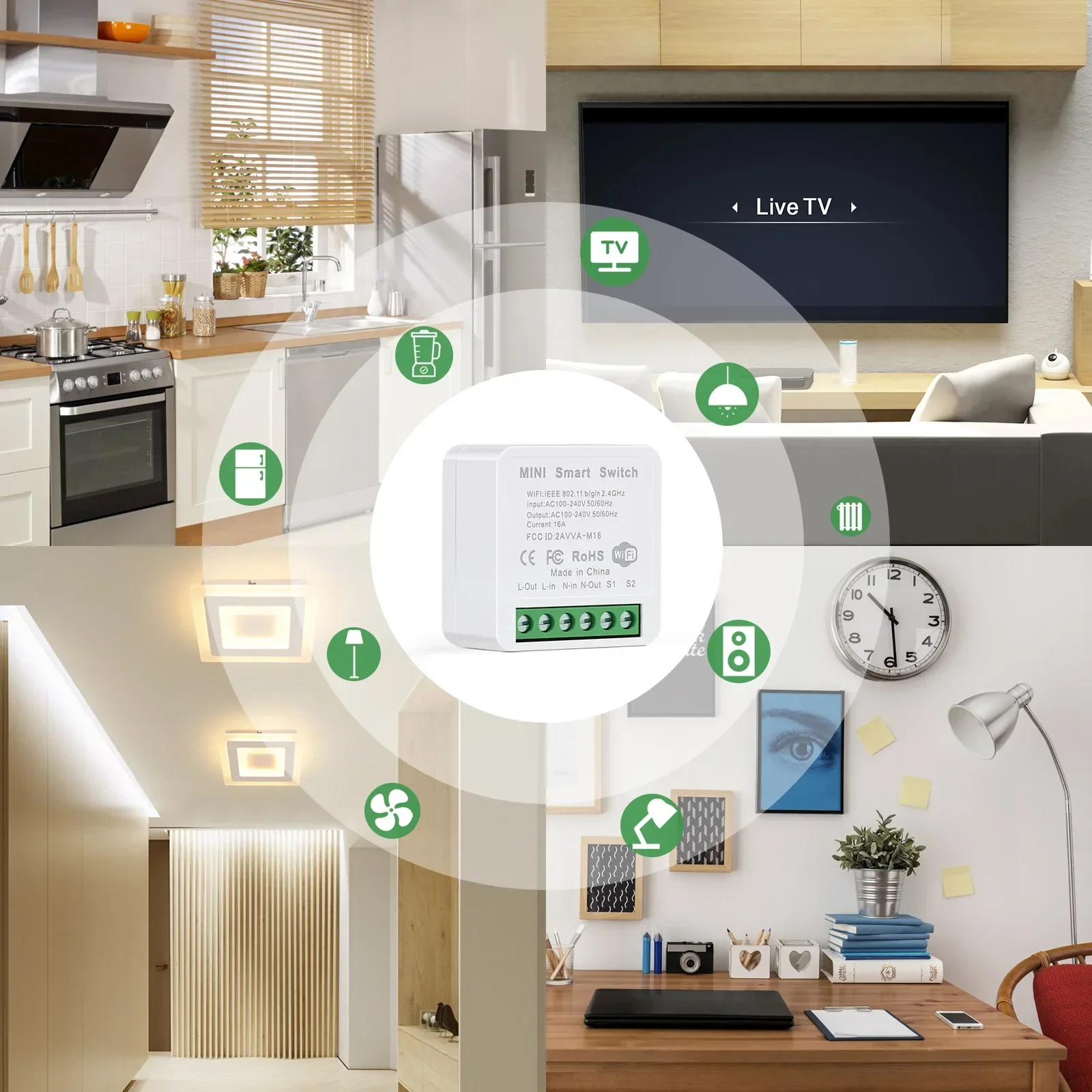 Zigbee-miniinterruptor inteligente con WIFI, interruptor de Control de 2 vías, 16A, a través de Alexa, Alice, Google Home, Tuya, Smart Life, Ewelink, Cozylife, Homekit