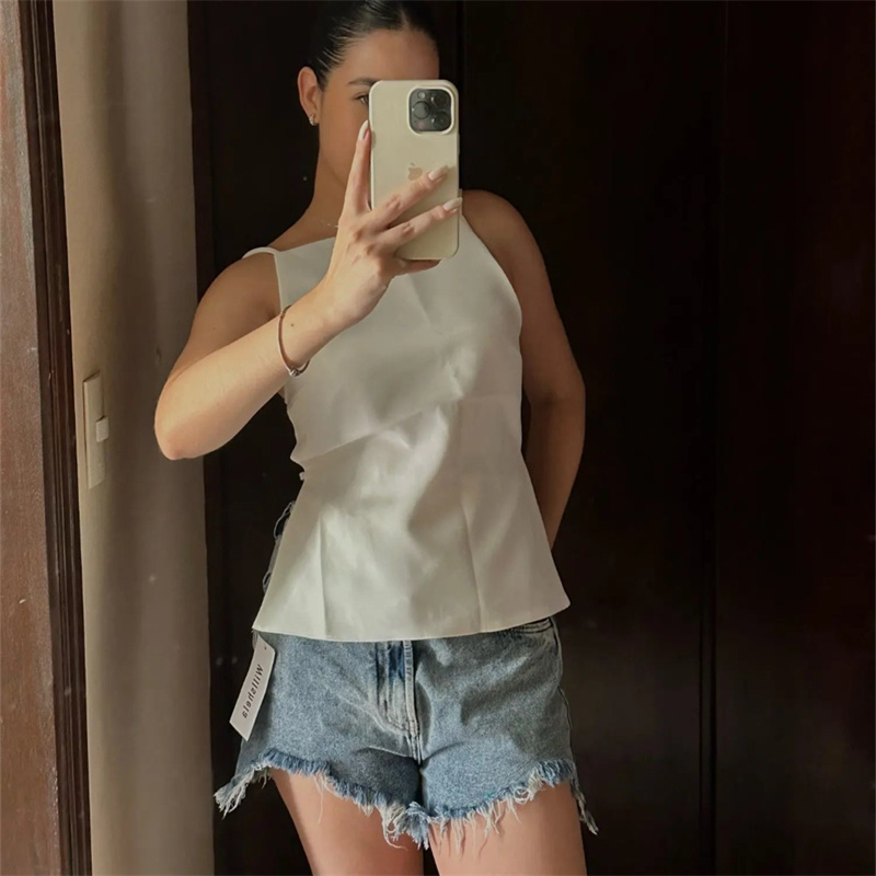 MUJER 2025 Top senza schienale nero Top corto senza maniche bianco femminile con cinghie Top sexy estivi Top da sera da donna per feste da donna