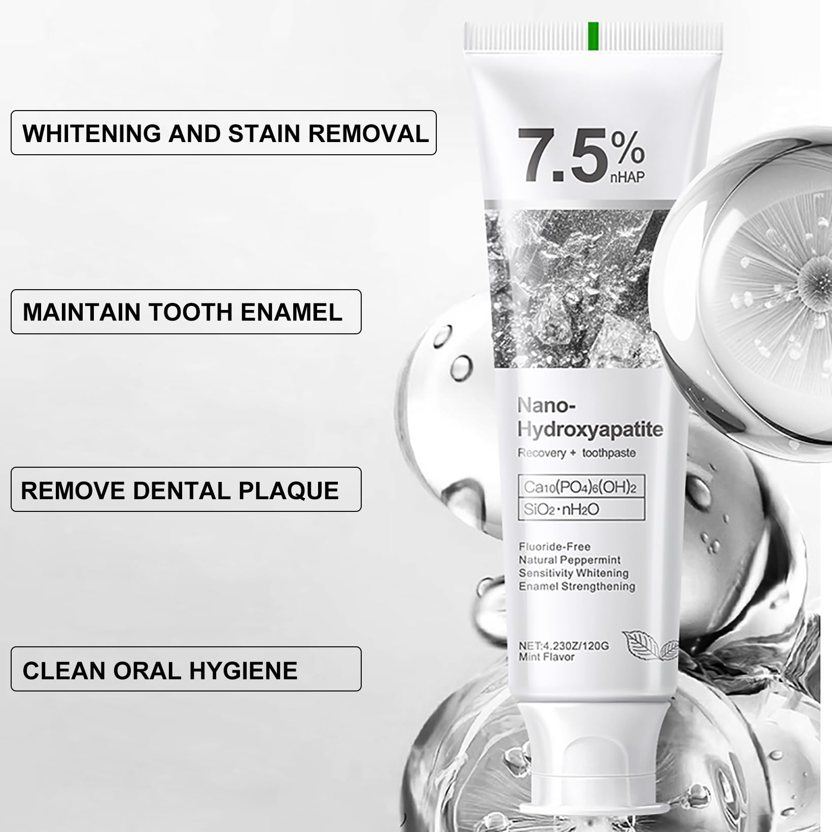 Pasta de dientes hidrosapatita 7,5% para una protección avanzada del esmalte, adecuada para dientes sensibles, fórmula suave y efectiva fresca
