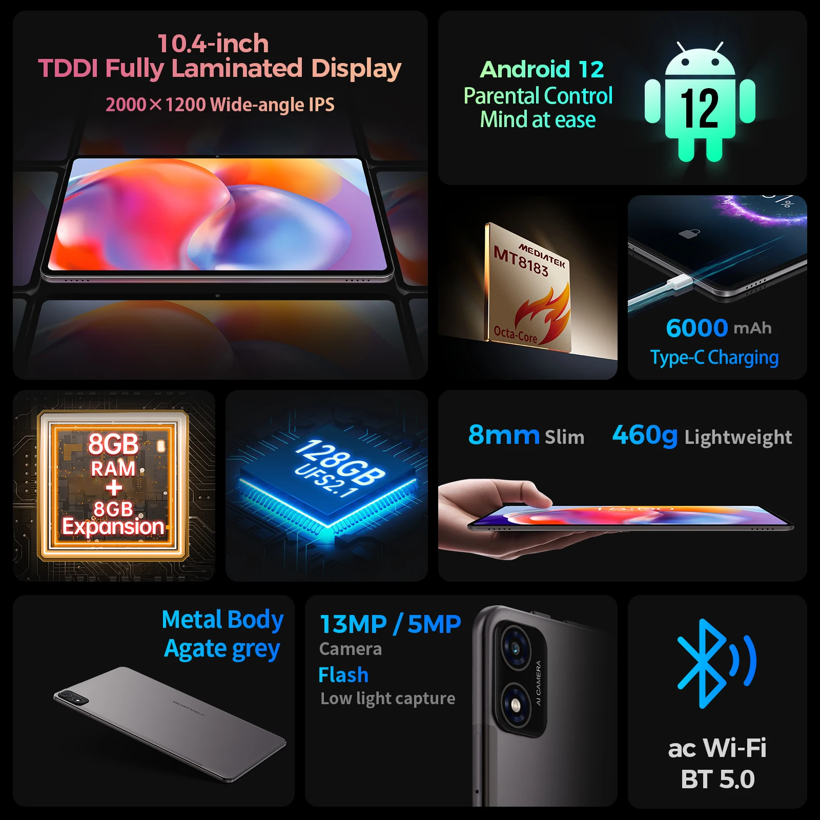 Teclast t40s 128 Zoll Tablet max 16GB RAM 2000 GB ROM MT8183 Octa-Core 1200x2k fhd 13mp/5mp Typ-C GPS Android 12