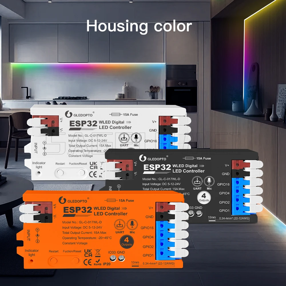 DIY Dynamic Work GL-C-017WL-D GLEDOPTO ESP32 WLED Digital LED Controller Microphone function Type-C TI levelShifter IC LED Strip