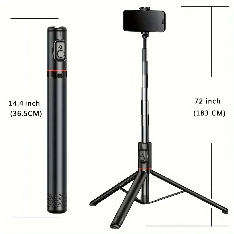 Trépied en alliage d'aluminium avec lumière d'appoint pour smartphones, support de téléphone Selfie Stick, Bluetooth évolutif, prise de vue en plein air en direct, 1.83m