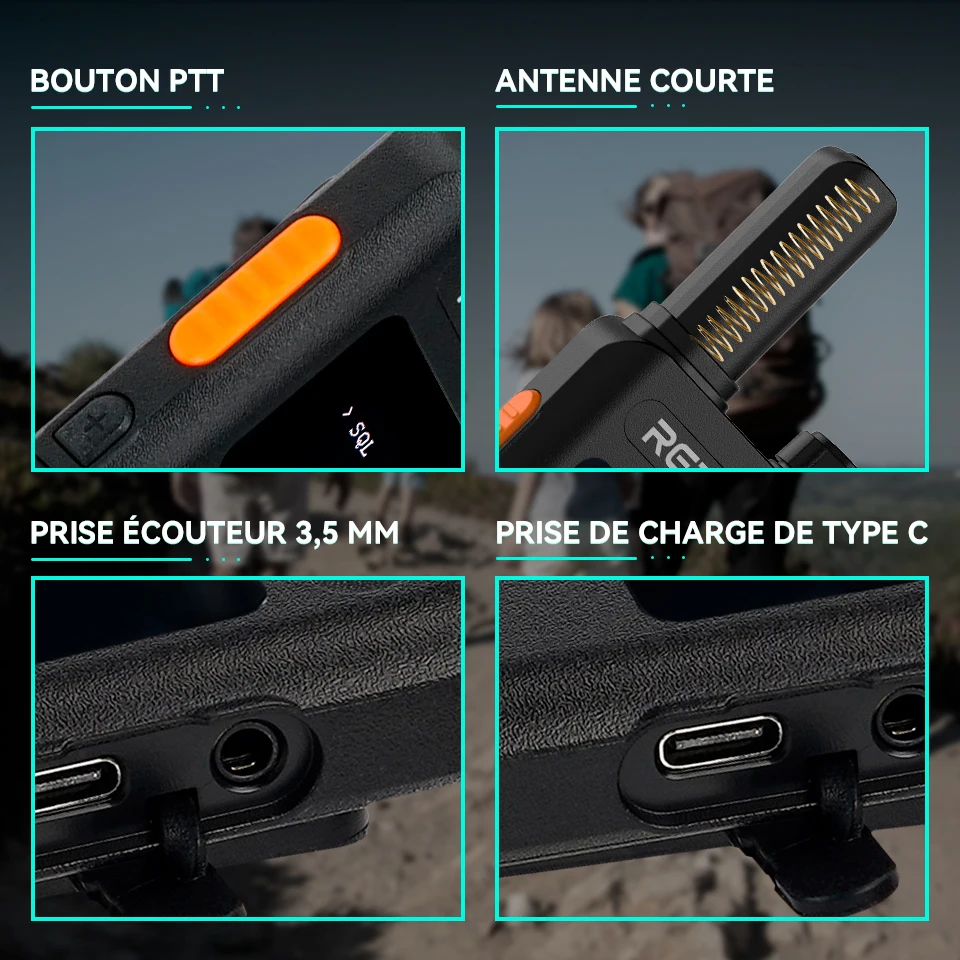 Retevis B63S (3e génération RT622) talkie-walkie 2 pièces avec écran LCD talkie-walkie Ultra-fin sans licence Type C pour Camping randonnée