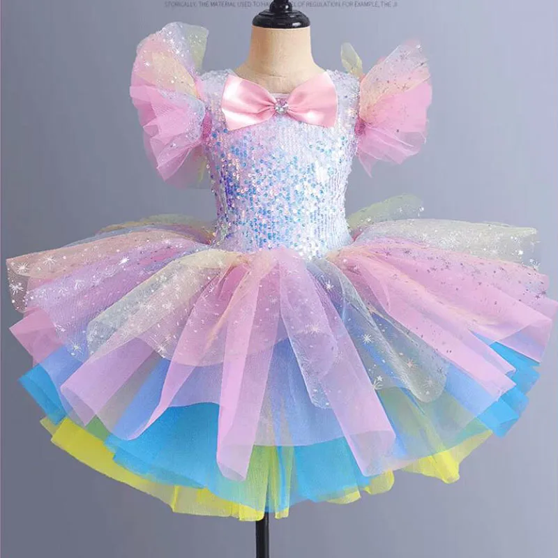เด็กวัยหัดเดินSequinedสีขาวบัลเล่ต์Tutuชุดสาวชุดเต้นรําแจ๊สเด็กBallerinas Tutuชุดเด็กเสื้อผ้าเต้นรําบอลรูม
