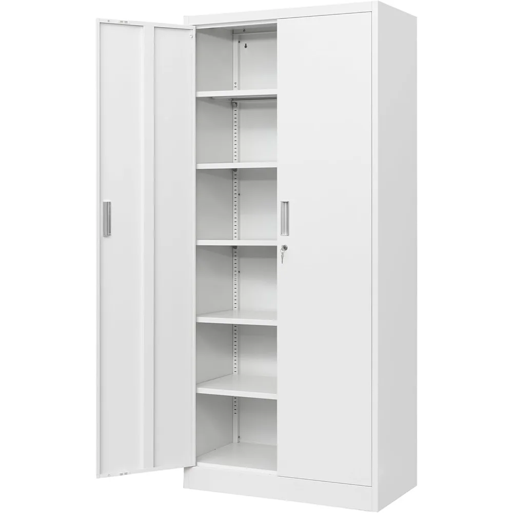 "Metal Storage Cabinet, 71”H with 5 Adjustable Shelves & Locking Door – Steel Cabinet for Garage, Home & Office Organization"