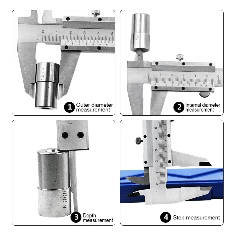 Paquímetro vernier industrial profissional, medição de precisão em aço carbono, quatro usos, ferramenta de medição métrica de precisão, novo