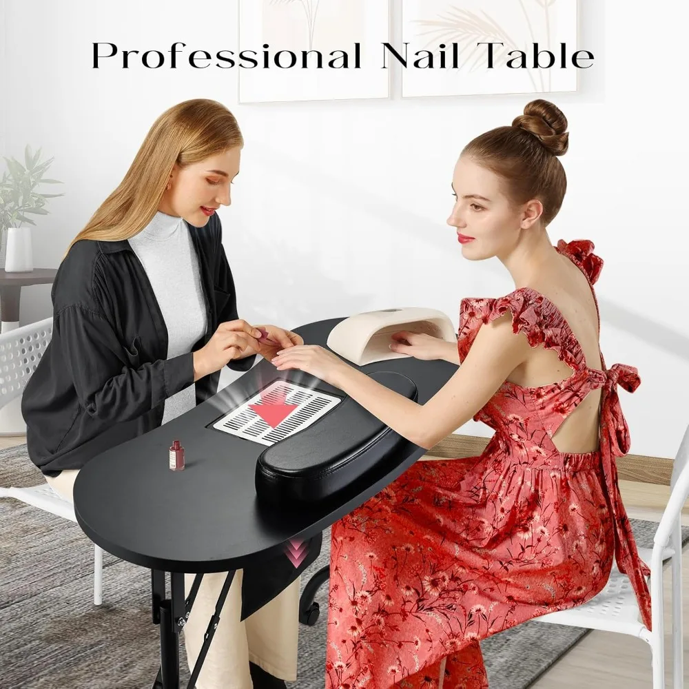 Portable Nail Table Manicure Desk Foldable Nails Tech Station with Dust Collector Nail Desk with Drawer & Wrist Rest Manicurist