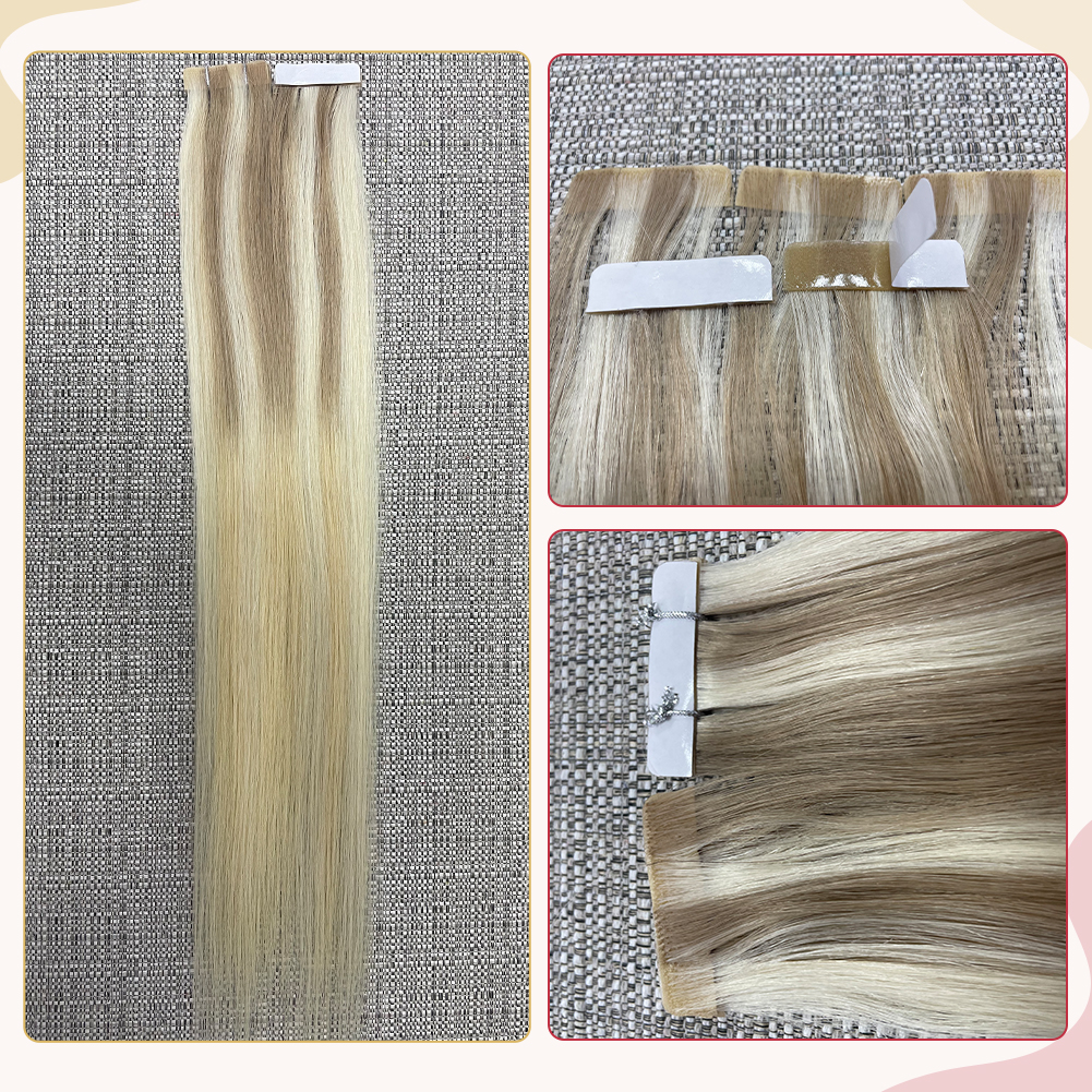 Extensiones de cabello con cinta de inyección Moresoo, cabello virgen rubio ceniza, cinta brasileña recta Natural en extensión de cabello humano