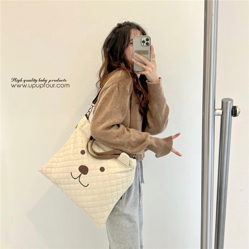 กระเป๋าผ้าอ้อมขนาดใหญ่ความจุการ์ตูนหมีผ้าฝ้ายแบบพกพา Travel Maternity Mommy กระเป๋ากระเป๋าถือผู้หญิง