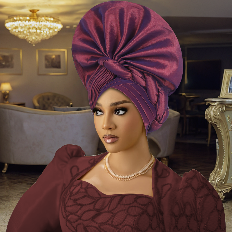 ไนจีเรีย Gele Headtie Aso Oke 2025 คุณภาพสูงแอฟริกัน Aso Oke Gele ทําแล้ว Auto Gele African Turban หมวกสําหรับงานแต่งงาน