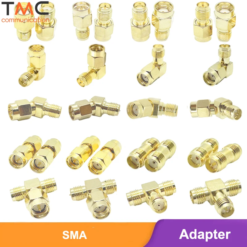 Kit de conector SMA SMA a RP-SMA adaptador macho hembra RPSMA 45 90 ángulo de 135 grados conector coaxial recto divisor de antena WiFi