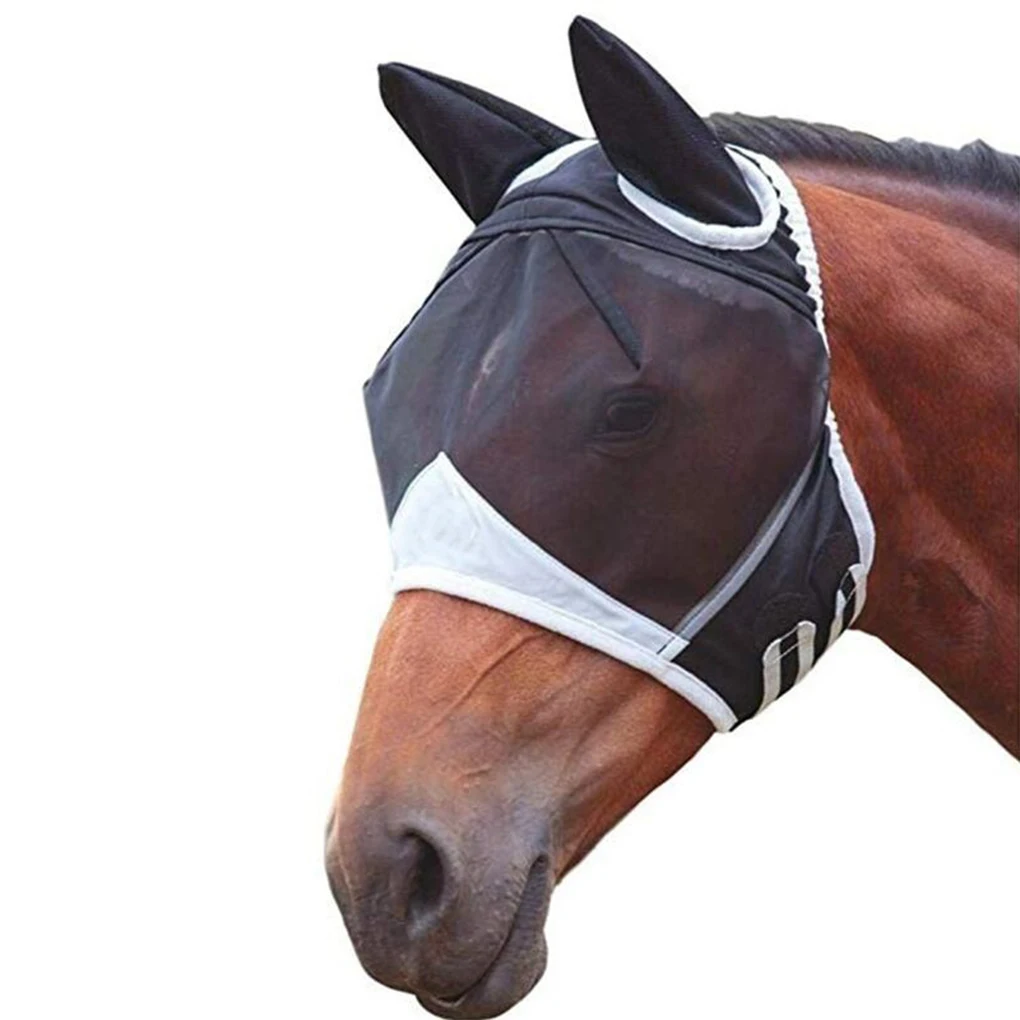 Translucent Breathable Horse Fly Mask with Ears and Nose Anti-mosquito Horse Hood Suitable for Small, Medium and Large Horses