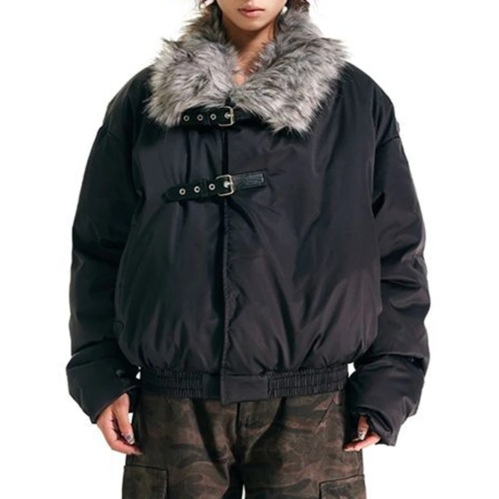 Herrenjacken, pelzig, Kunstpelz, lässige Mäntel, Frühling, Streetwear, Grunge, Punk, Riemen, modisch, warm, Luxusmäntel, Herrenbekleidung, 2025, Neu