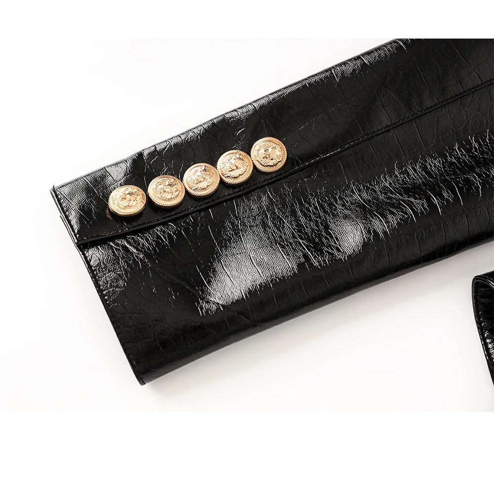 2024 neueste Design soomth pu Leder schwarz Qualität Blazer Zweireiher Knöpfe Frauen Mode Jacken