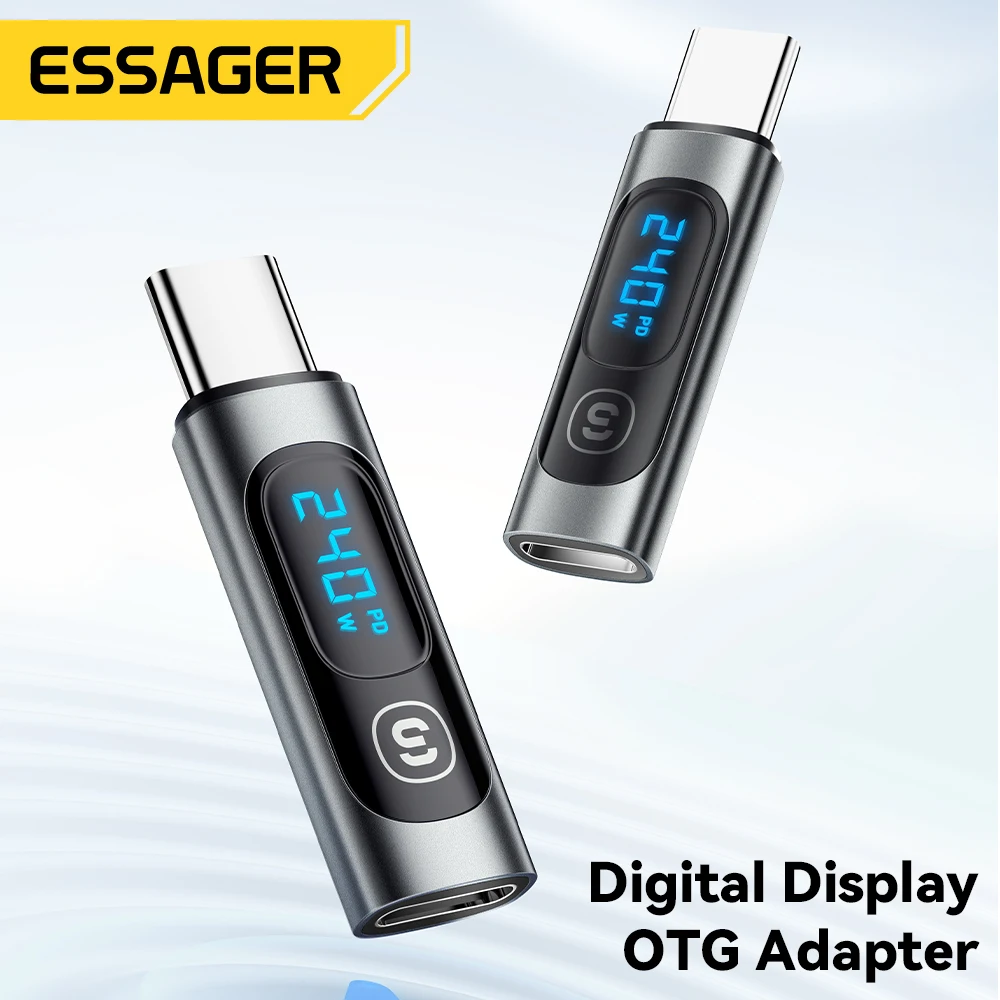 Essager Adattatore USB C da 240 W Tipo C a USB C 3.0 2.0 Connettore OTG Display digitale Adattatore dati 100 W per MacBook Pro Air Samsung