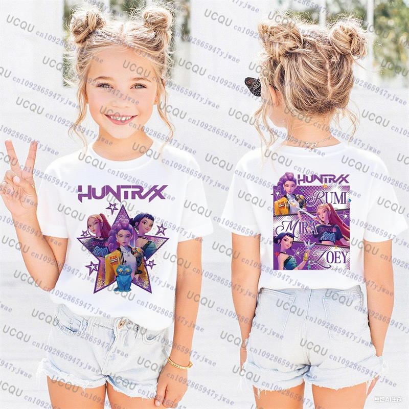 Kpop デーモンハンターズ親子半袖 Tシャツかわいい Kpop デーモンハンターズ Tシャツ原宿カジュアルファッションコットン子供の Tシャツ