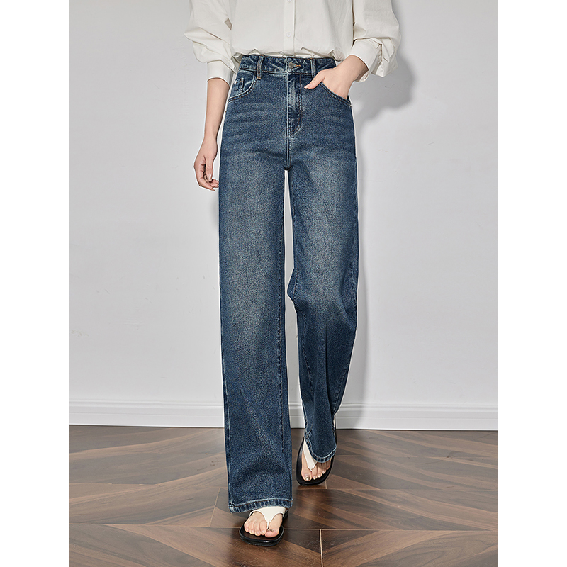 TOYOUTH Mulheres Denim Jeans 2025 Primavera Nova Moda Bordado Mid Wasit Versátil Calças Perna Larga