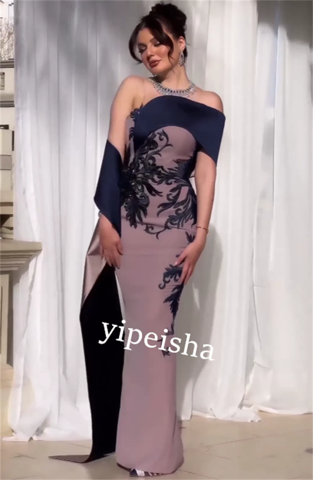 Customized Jersey Pattern Quinceanera Sheath Off-the-shoulder Bespoke Occasion Gown Midi Dresses