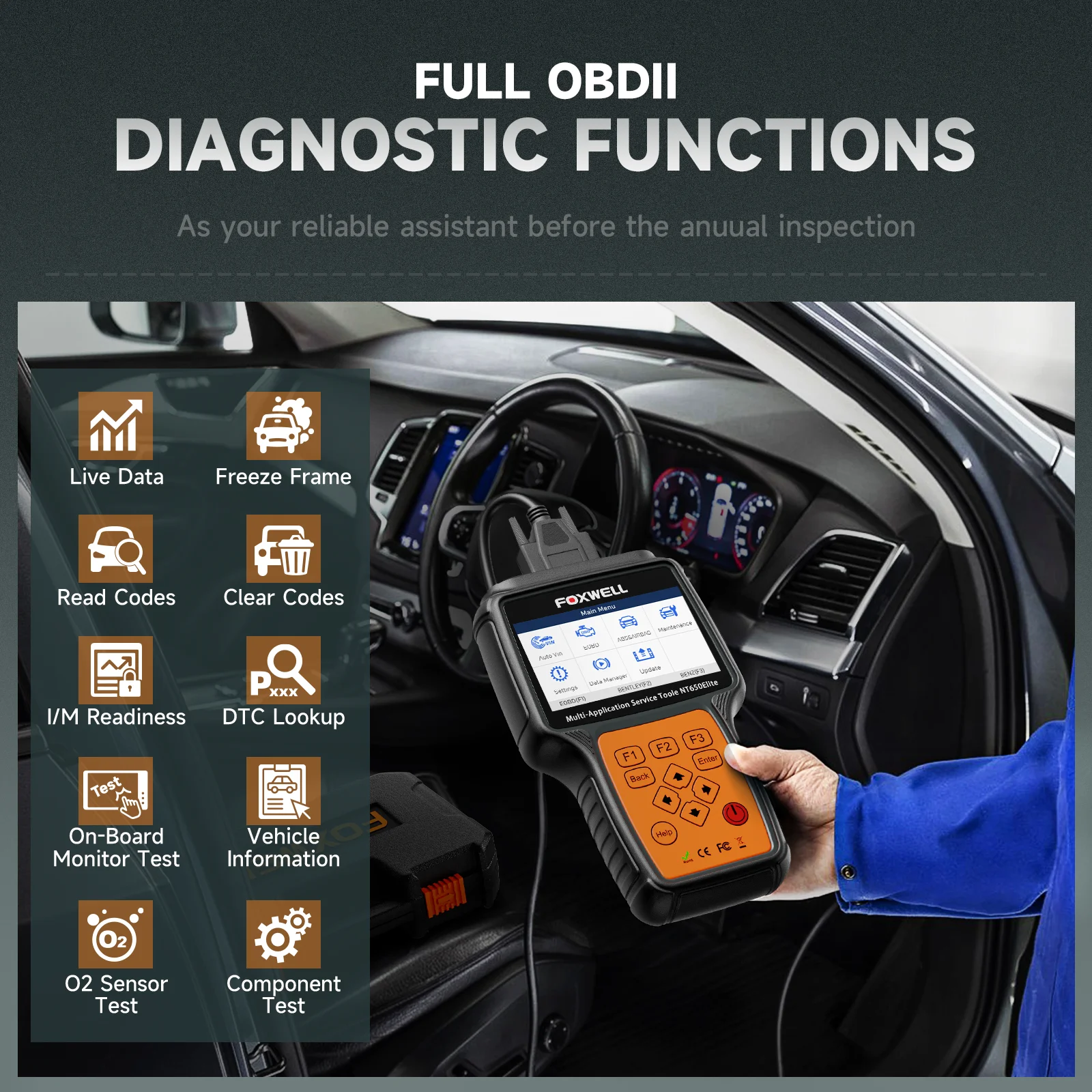 FOXWELL NT650 Elite OBD2 escáner automotriz SAS A/F aceite EPB BRT TPS 26 + reinicio herramienta de diagnóstico de coche profesional escáner OBD2