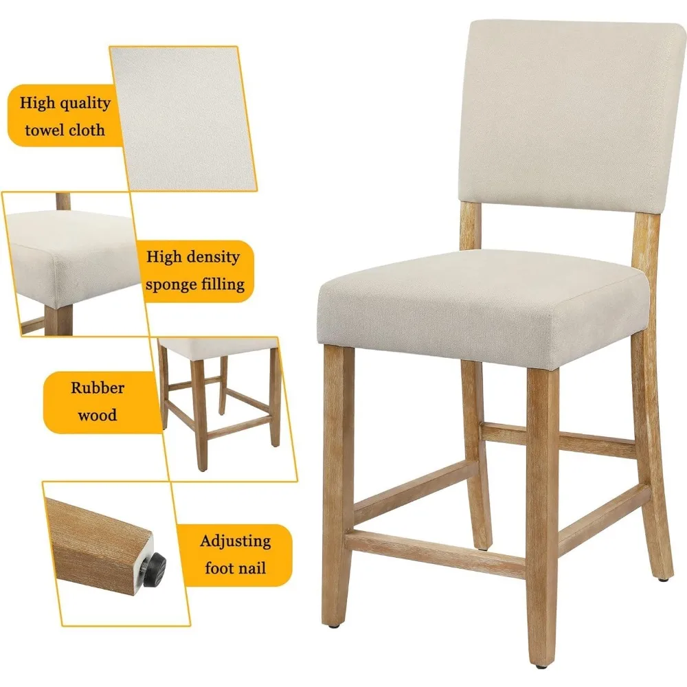 24 Inches Counter Height Bar Stools Set of 4, Upholstered Barstools with Wood Legs, Island Chairs for Kitchen Counter, Towel Cl
