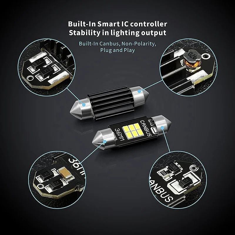 4x extremamente brilhante 400 lúmens 3020 chipset canbus lâmpadas led sem erros 36mm festão de3175 6428 xenon branco