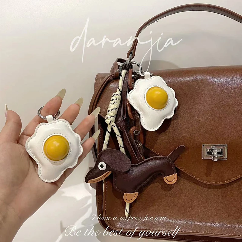 New Poached Egg Bag Pendant Dachshund Diy Cotton-filled Exquisite Fried Egg Keychain Niche Cute Mini Egg Pendant Ruth's Same