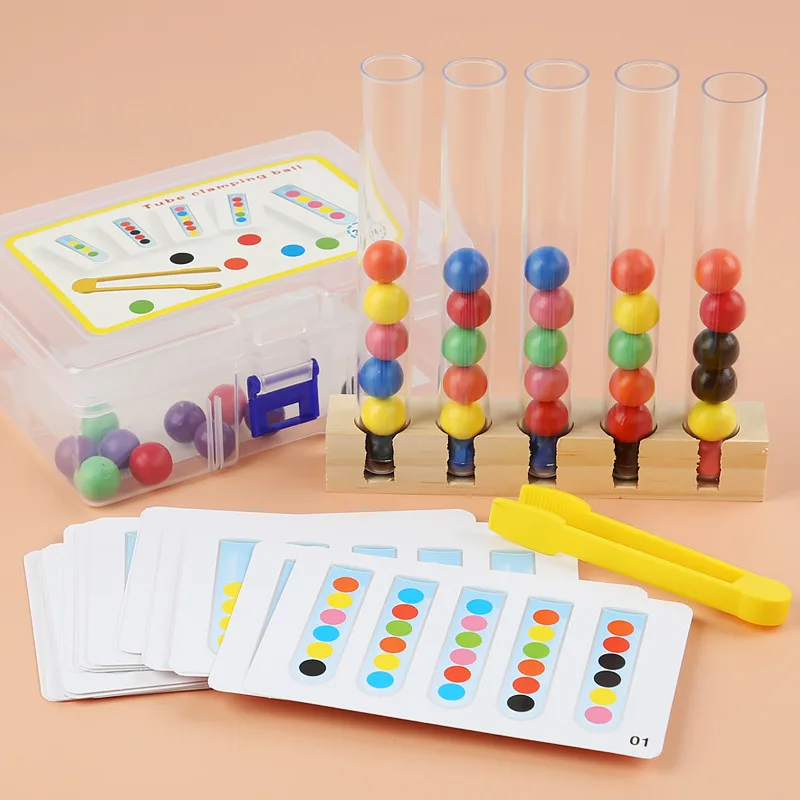 Giocattolo per provette con perline di legno con clip, gioco di smistamento dei colori, perline che contabili abilità motorie fini Giocattoli Montessori per bambini, regalo per bambini