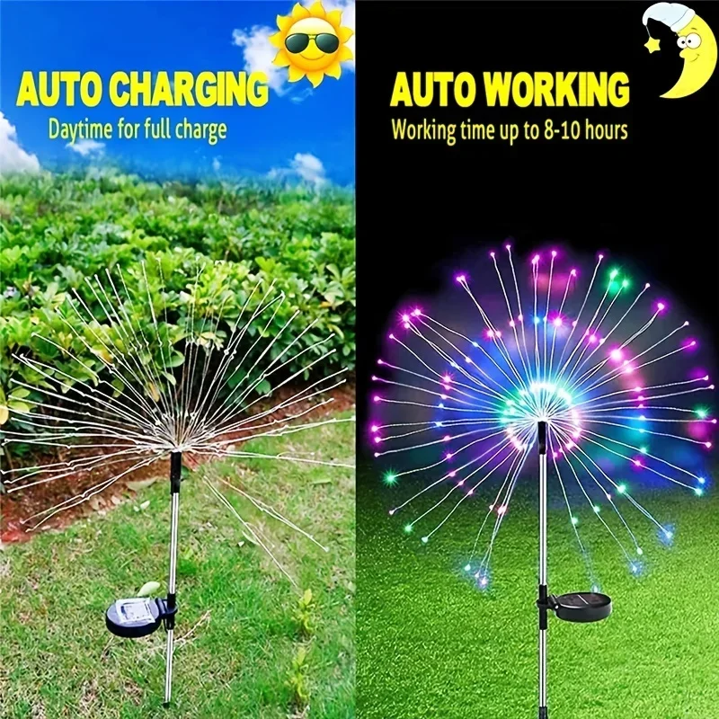 ไฟพลังงานแสงอาทิตย์รูปดอกไม้ไฟ 200 LED รุ่นใหม่ สำหรับภายนอกอาคาร กันน้ำ ไฟสวนพลังงานแสงอาทิตย์ 8 โหมดแสง พร้อมรีโมทคอนโทรล ไฟตกแต่ง