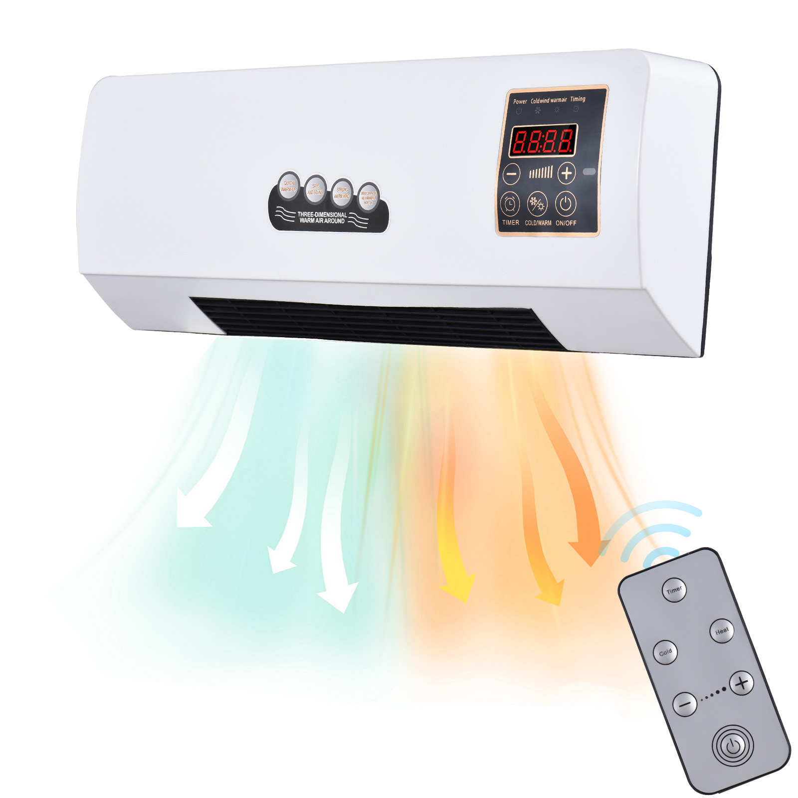 2-in-1 tragbare Klimaanlage, elektrische Heizung für Raumheizung, Lüfter mit Fernbedienung und Timing-Funktion, einfache Klimaanlage