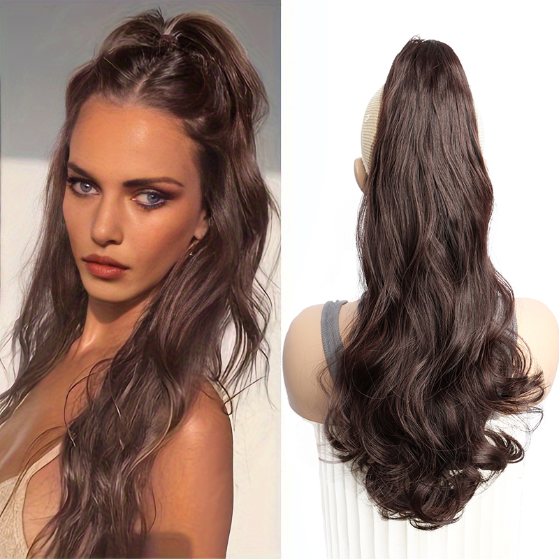 24นิ้วกรงเล็บคลิปผมหางม้าผมธรรมชาติแบบยาวหยักลอนสีดำ24นิ้วสำหรับผมเปีย