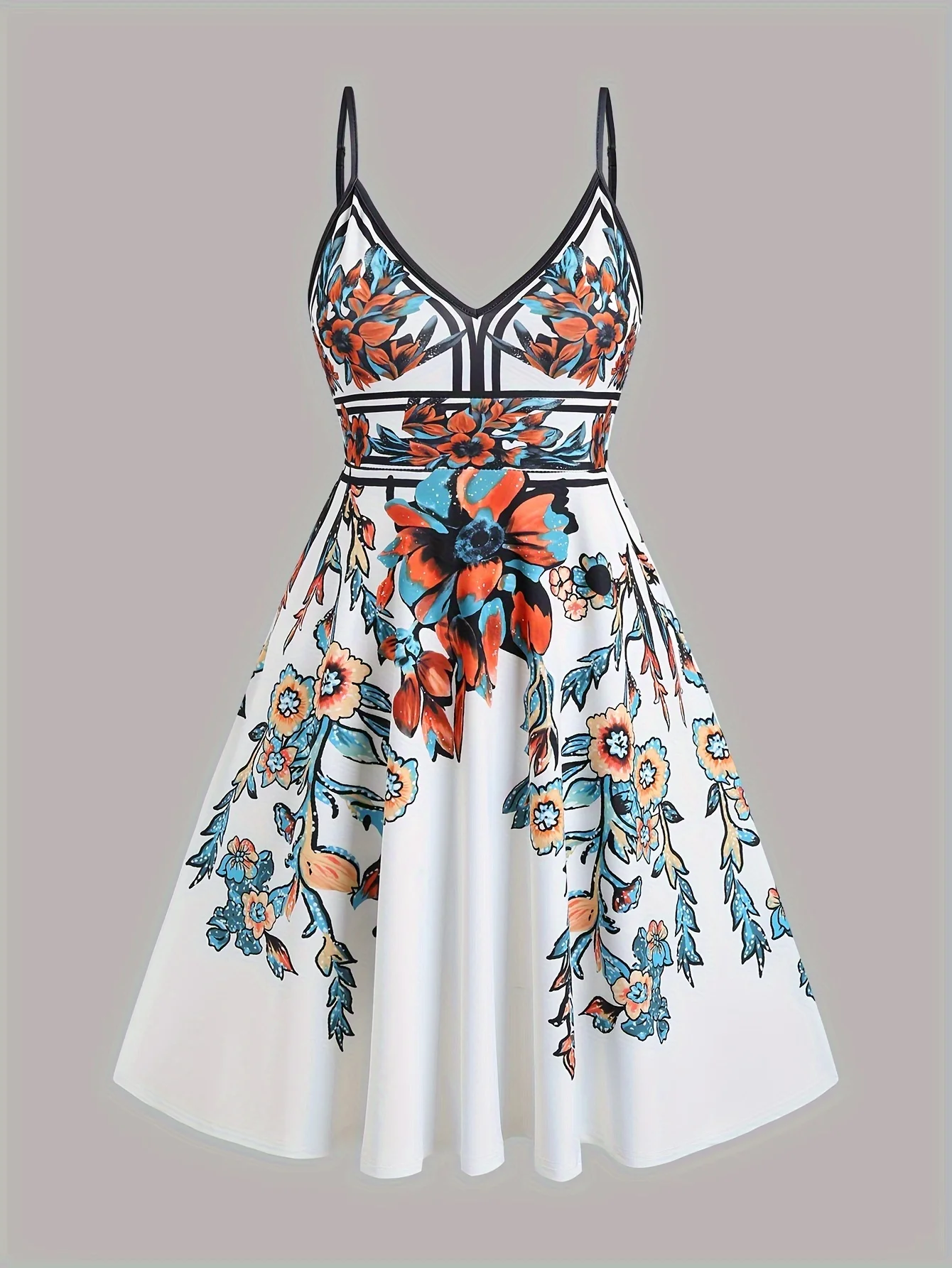 Sommerferien Blumen blatt Druck plus Größe Kleid Trompete a-förmige Schlinge Mini kleid