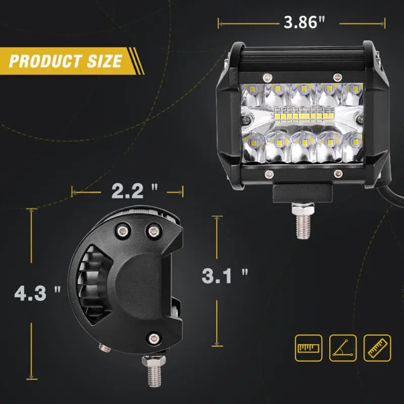 Barra de luz LED de trabajo de 60W, 2 unidades, Combo de inundación, vainas, lámpara antiniebla todoterreno, SUV, ATV, UTV, barra de luz LED